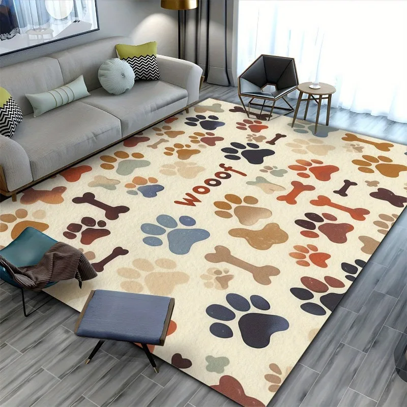 

Soft Dog Paw Print Area Mat - Non-Slip, Machine Washable Mat for Living Room & Bedroom, Cozy Indoor Decor, Rugs for Living Room