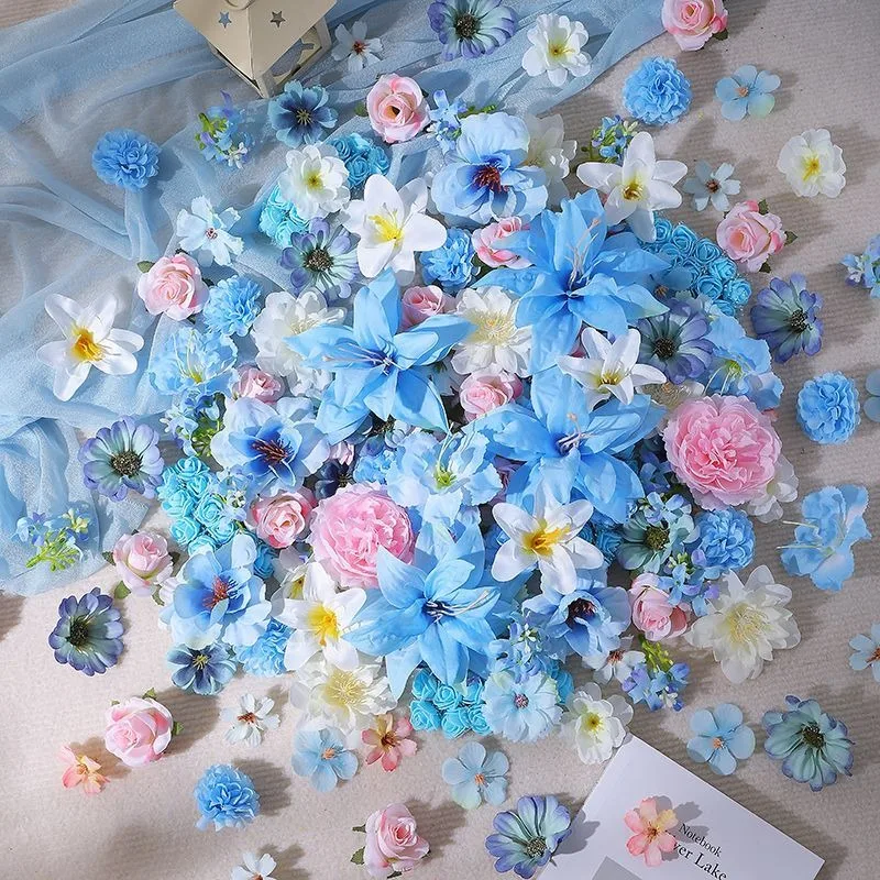 21/52 Stück blaue künstliche Blumenköpfe aus Seide, künstliche Blumen für Zuhause, Raumdekoration, Hochzeit, Dekoration, Basteln, Geschenke, Zubehör – Detail 1