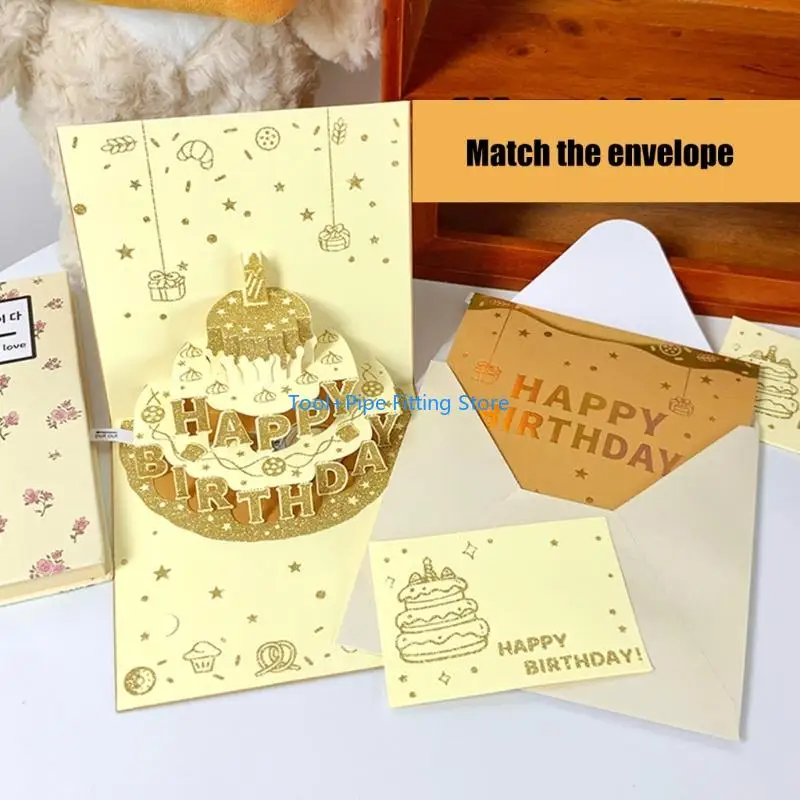 F92B 3D Musical Birthday Card Light and Sound Birthday Card for Women Men Kid 3D Birthday Greeting Card with Light and Music
