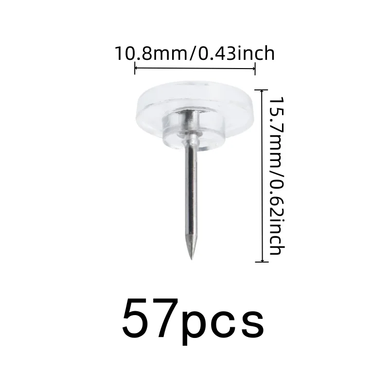57 pcs Transparent Board Pins, Home Calendar Fixing, Reusable Wall Safe, Easy Push Sharp Pin, Multipurpose