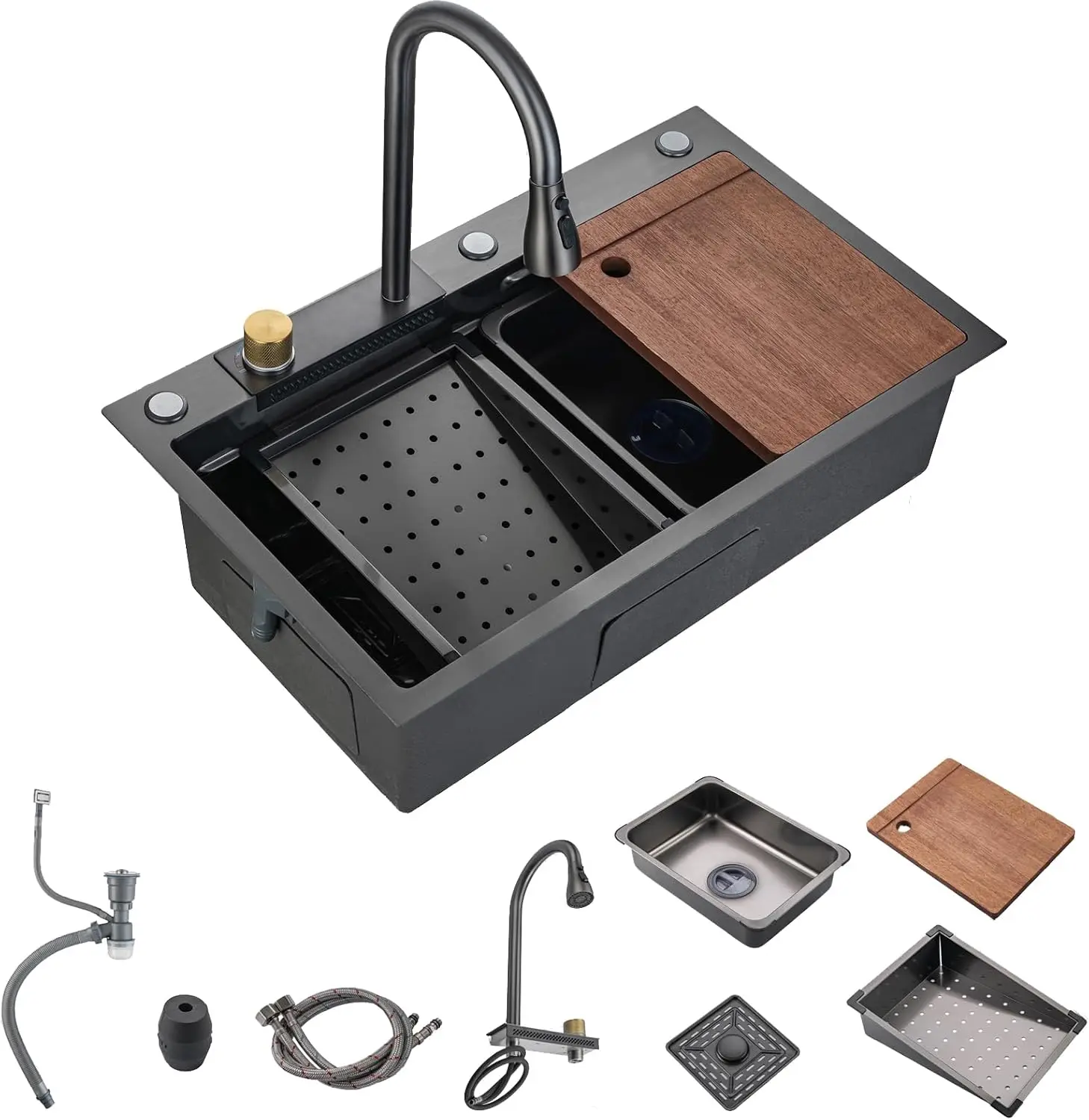 

30-футовая черная кухонная мойка из нержавеющей стали с комбинированным смесителем, раковина под креплением на фермерском доме с водопадом