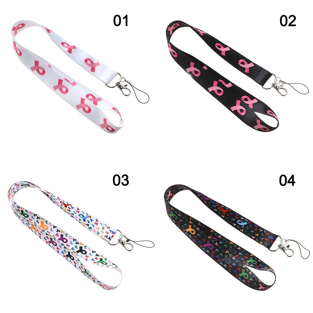 Breast Cancer Ribbon Neck Strap NHS Lanyard Badge Holder Mobile Phone Strap Hang Rope