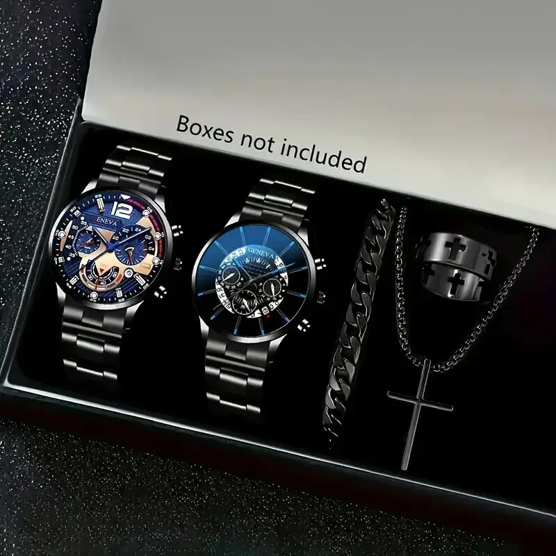 5-piece men's quartz watch + accessories set, with different watch faces, the perfect gift for brothers, colleagues, and family