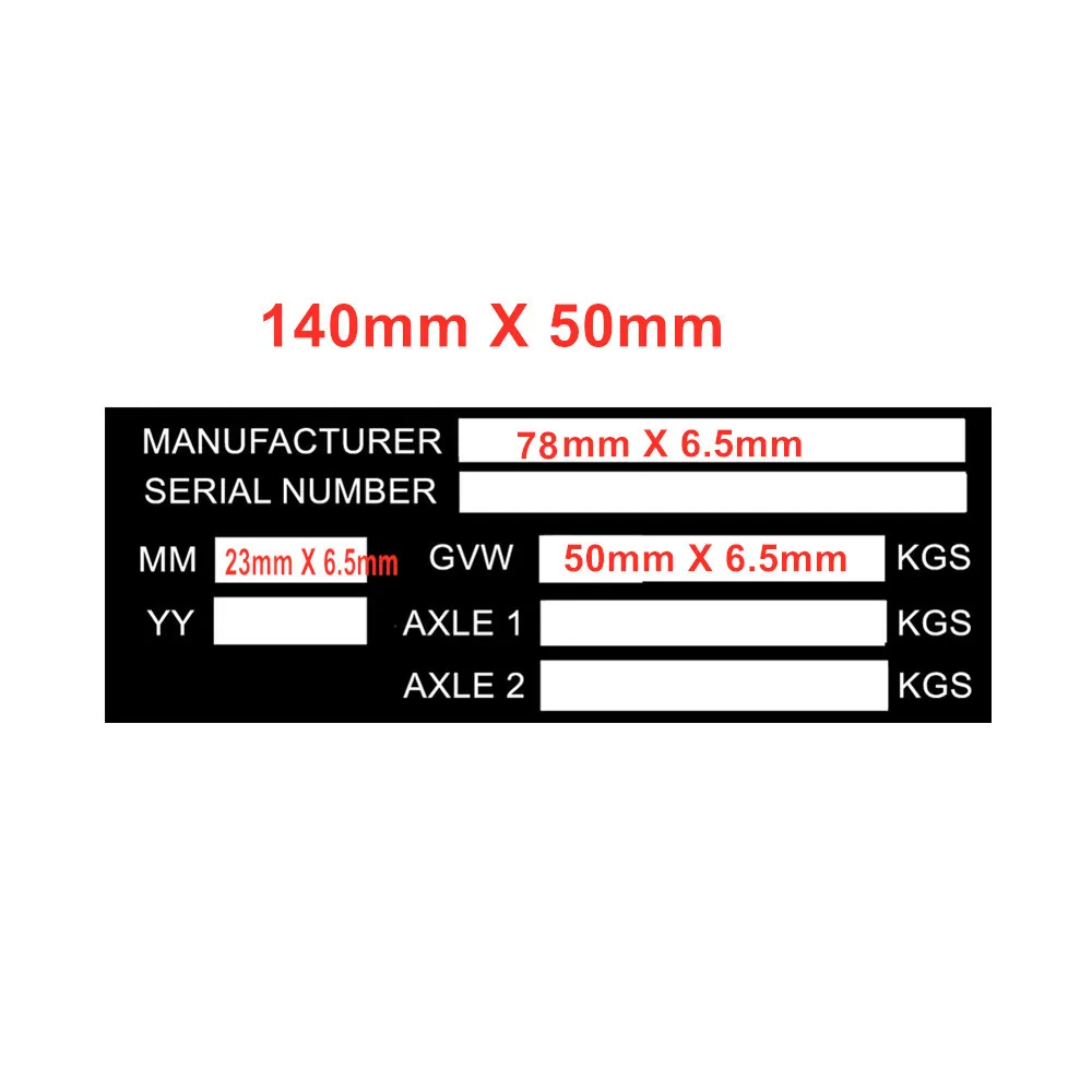 10-PACK VEHICLE TRUCK BOAT Trailer Blank VIN & Weight AXLE Chassis Plate140mm x 50mm Identification Number