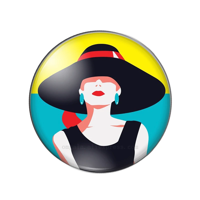 OMGALA Fashionable Modern Girl Picture 12mm/14mm/16mm/18mm/20mm/25mm Round Photo Glass Cabochon Demo Flat Back Making Findings