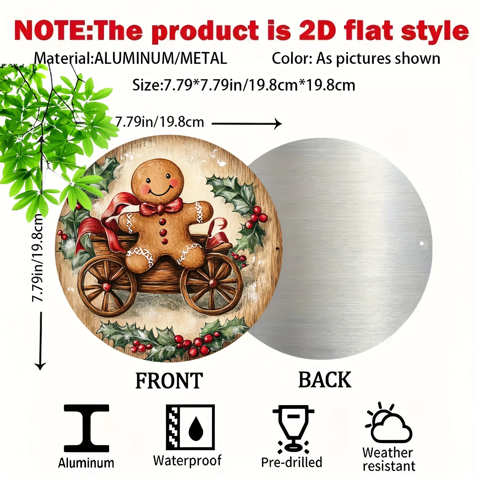 2D Flat, 1pc Vintage Gingerbread for Man Christmas Metal Wall Decor - 8x8