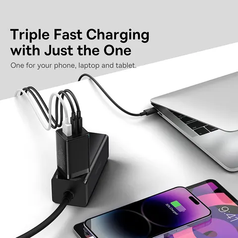 Зарядное Устройство Baseus 65W GaN USB-C Для Быстрой Зарядки iPhone 17/16/15/14/13 И Ноутбуков — Портативное, Для Путешествий — фото товара