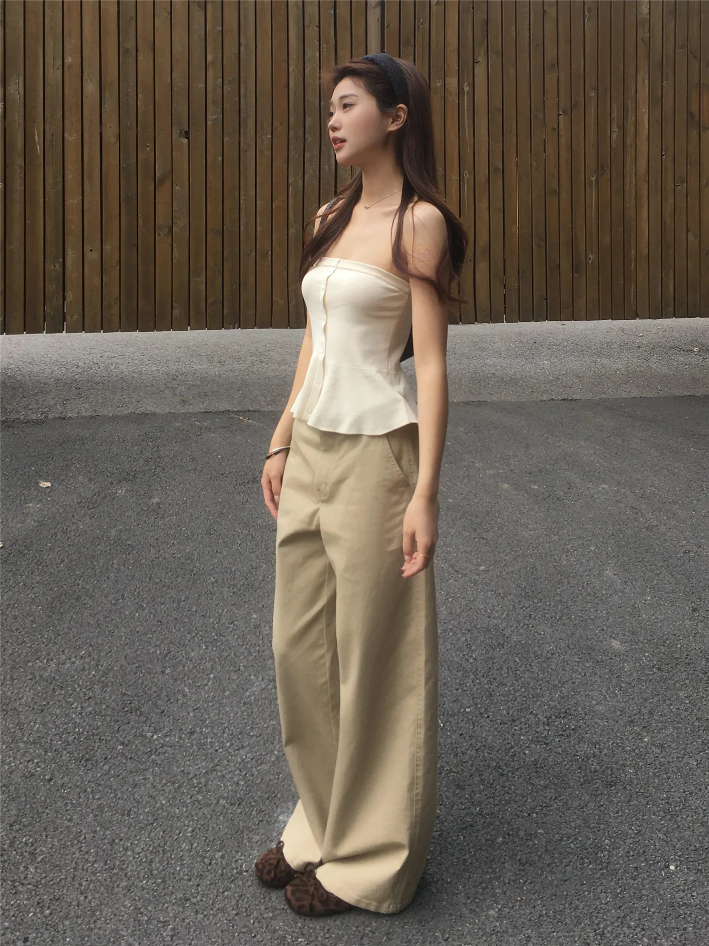 

American High Street Khaki Straight Leg Jeans Women's Spring Slimming Tall Extended Low Waist Wide Leg Pants Casual Style