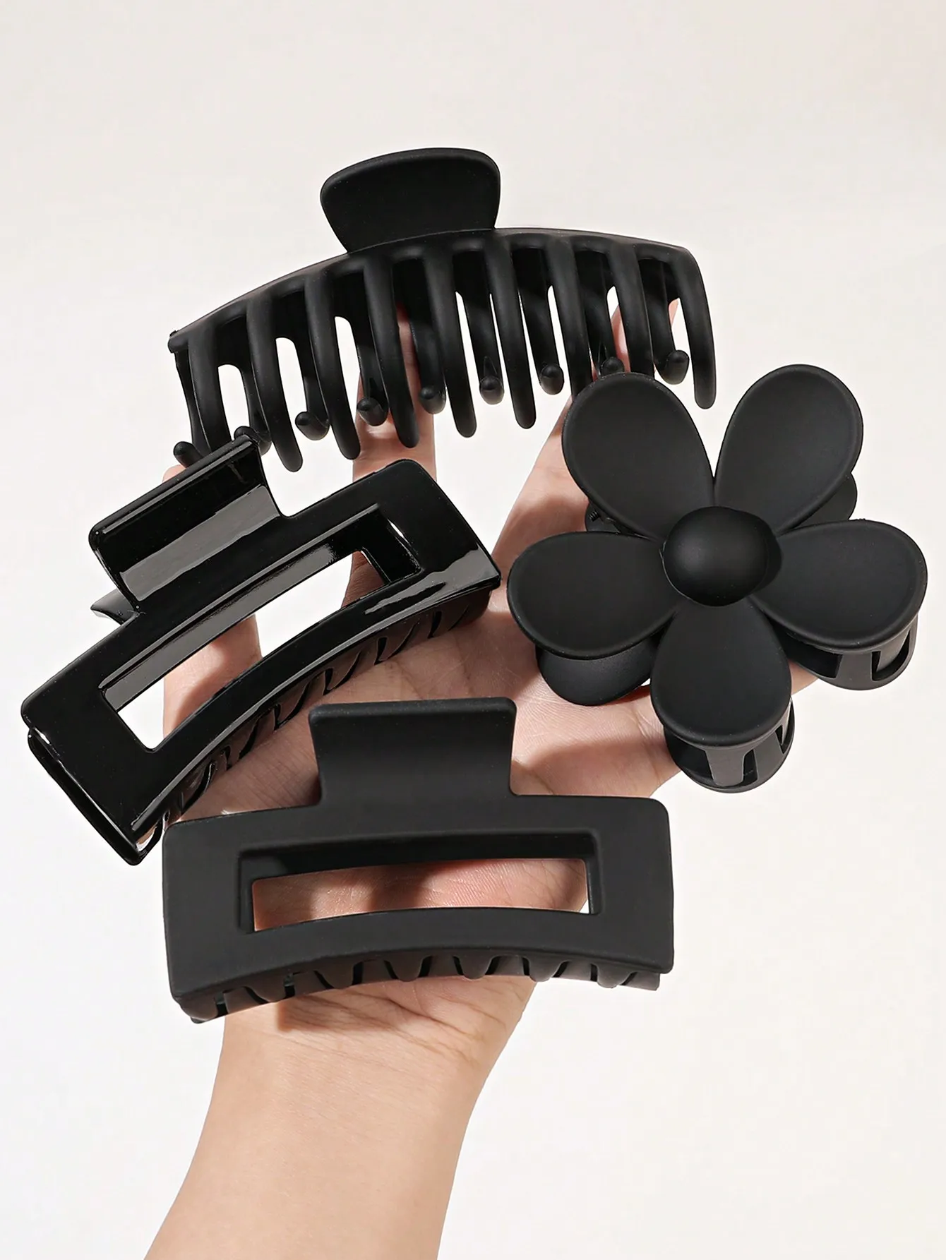 4 Stück klassische schwarze Haarklammern in verschiedenen Stilen, Blumenquadrat, große Haarnadeln, rutschfeste Haar-Accessoires für Frauen, dickes Haar – Detail 5