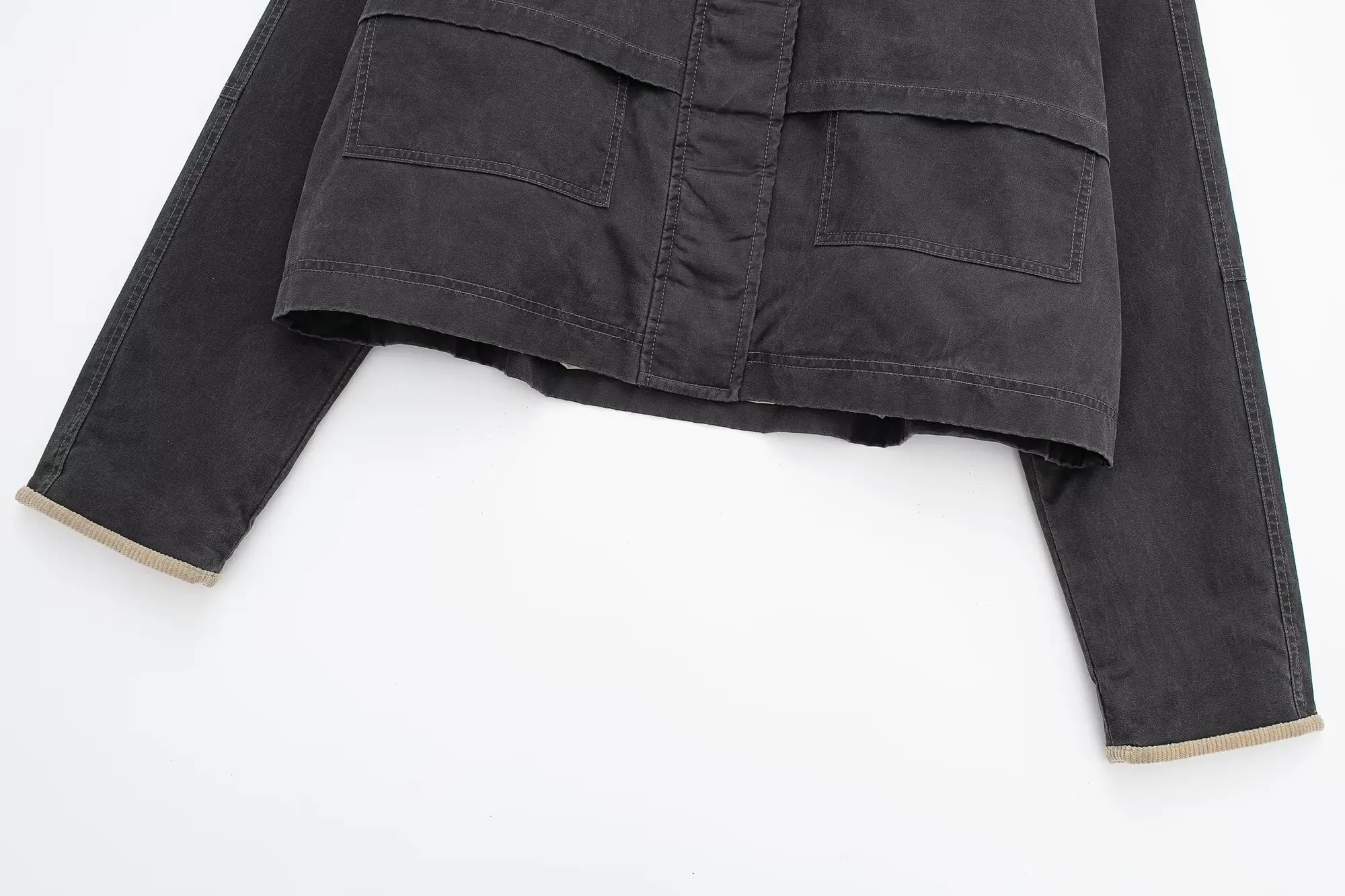 Modna kurtka damska ze skóry woskowanej, styl uliczny, kołnierz, blokowanie kolorów, odzież wierzchnia, włókno poliestrowe, długi rękaw, krój prosty.