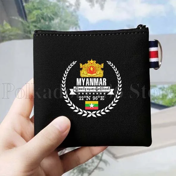 ميانمار العلم خريطة لطيف هدية قماش محفظة نسائية للعملات المعدنية حقيبة صغيرة مربع مفتاح أحمر الشفاه السفر تخزين حافظة للبطاقات القطن المحفظة سستة الحقيبة