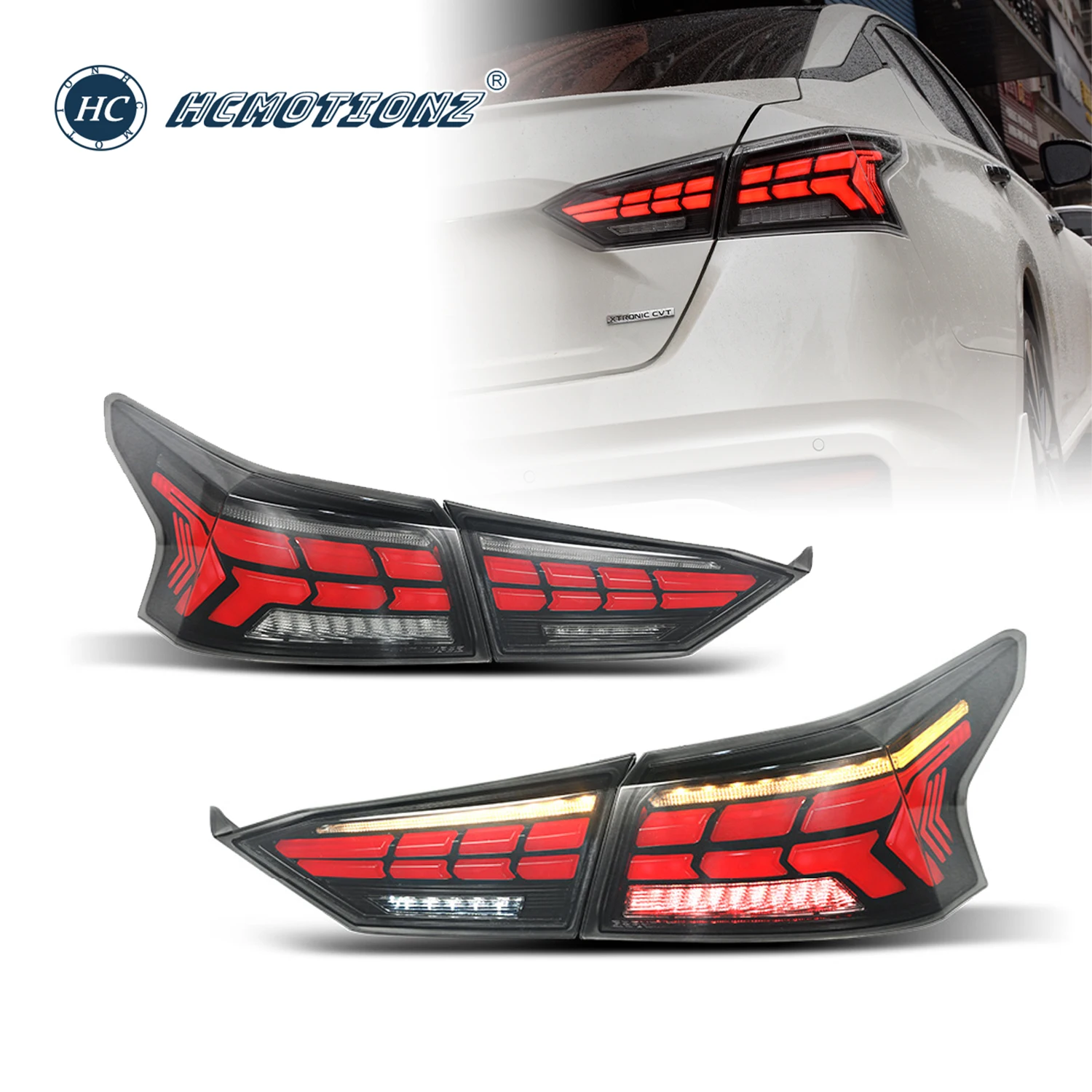 HCMOTIONZ LED Tail Lights for Nissan Altima 2019-2022 With Sequential Turn Signal Rear Lamps Assembly Start-up Animation DRL