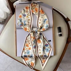 Fashion Floral Print Silk Skinny Scarf Women Thin Neck Long Scarves Narrow Office Lady Shawl Bandanas Female Hairbands