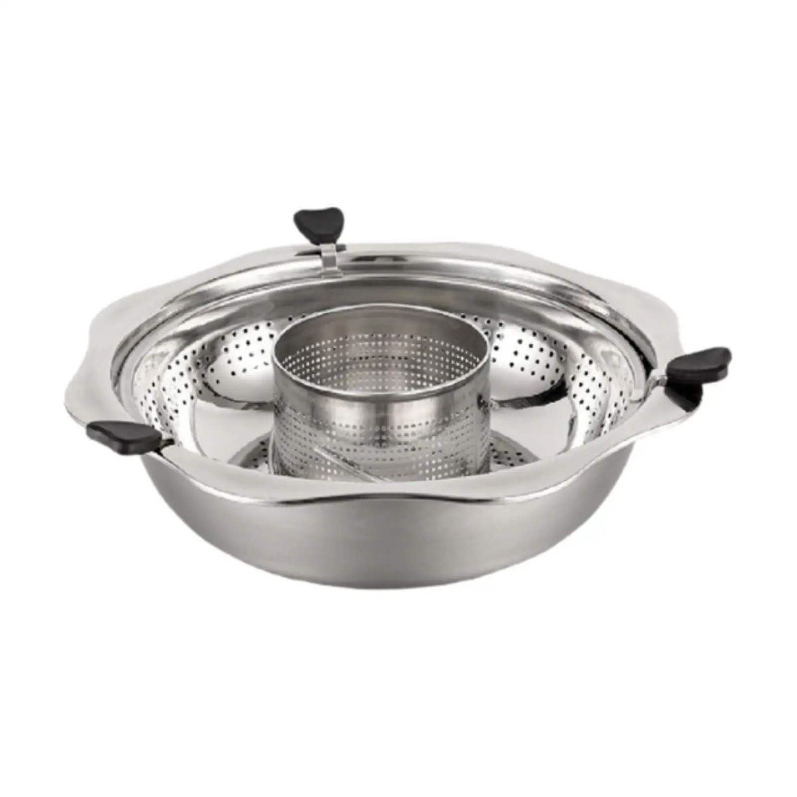 Two-flavor Rotary Hot Pot Soup Pot Grid Filtering Lifting Chafingdish with Divider for Festivals Restaurant Induction Cooker