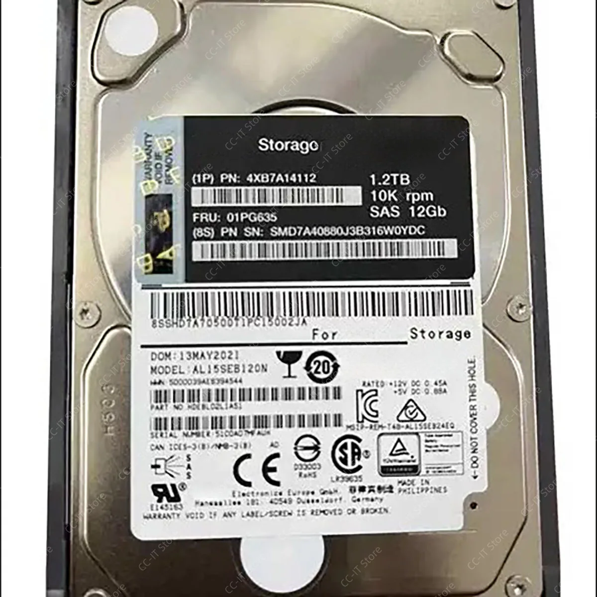 1.2TB 10K RPM SAS 12Gbps 2.5'' Enterprise Hard Drive 01PG635 4XB7A14112 For DE2000H DE4000H Storage Array