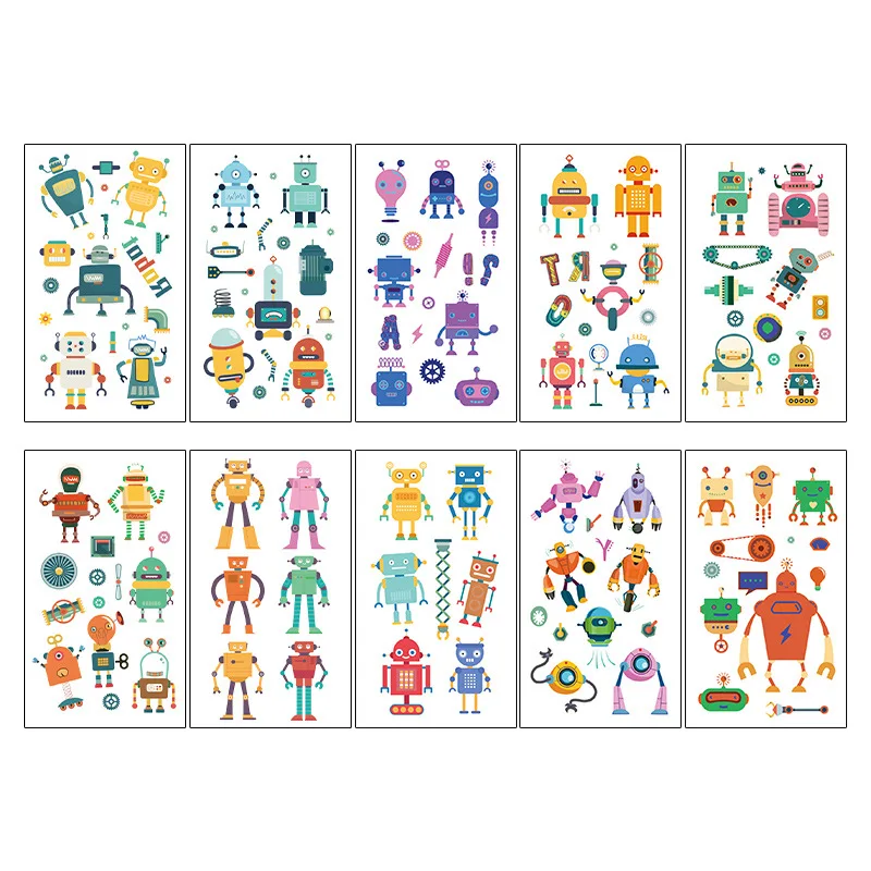 10 Children\'s Tattoo Stickers Robot Little Boy Face Arm Temporary Cartoon Disposable Stickers