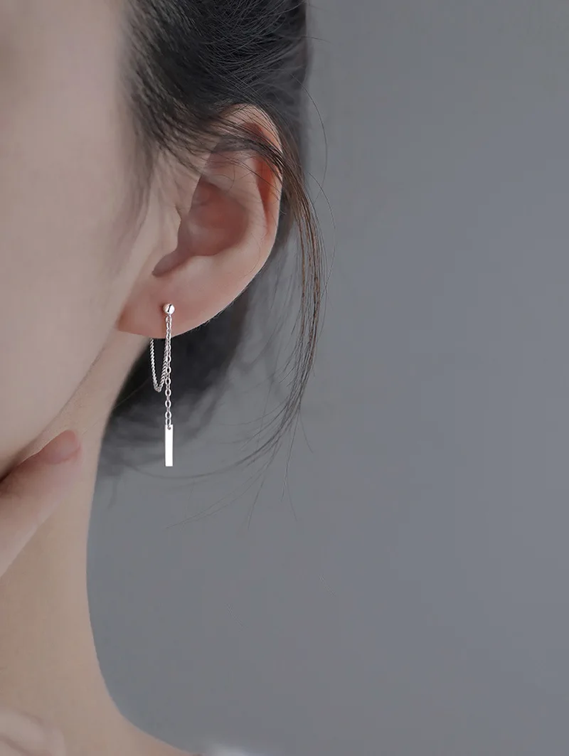 الأقراط الكورية سلسلة شرابة طويلة للنساء ، إبرة الفضة S925 ، نسيج معدني الرجعية ، الأزياء والمجوهرات #3