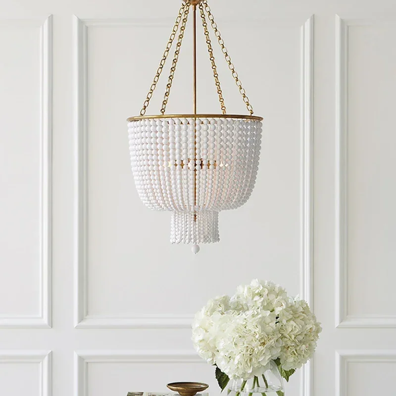 Vintage industrial style wooden bead chandelier crystal light LOFT coffee shop  living room dining  decorative