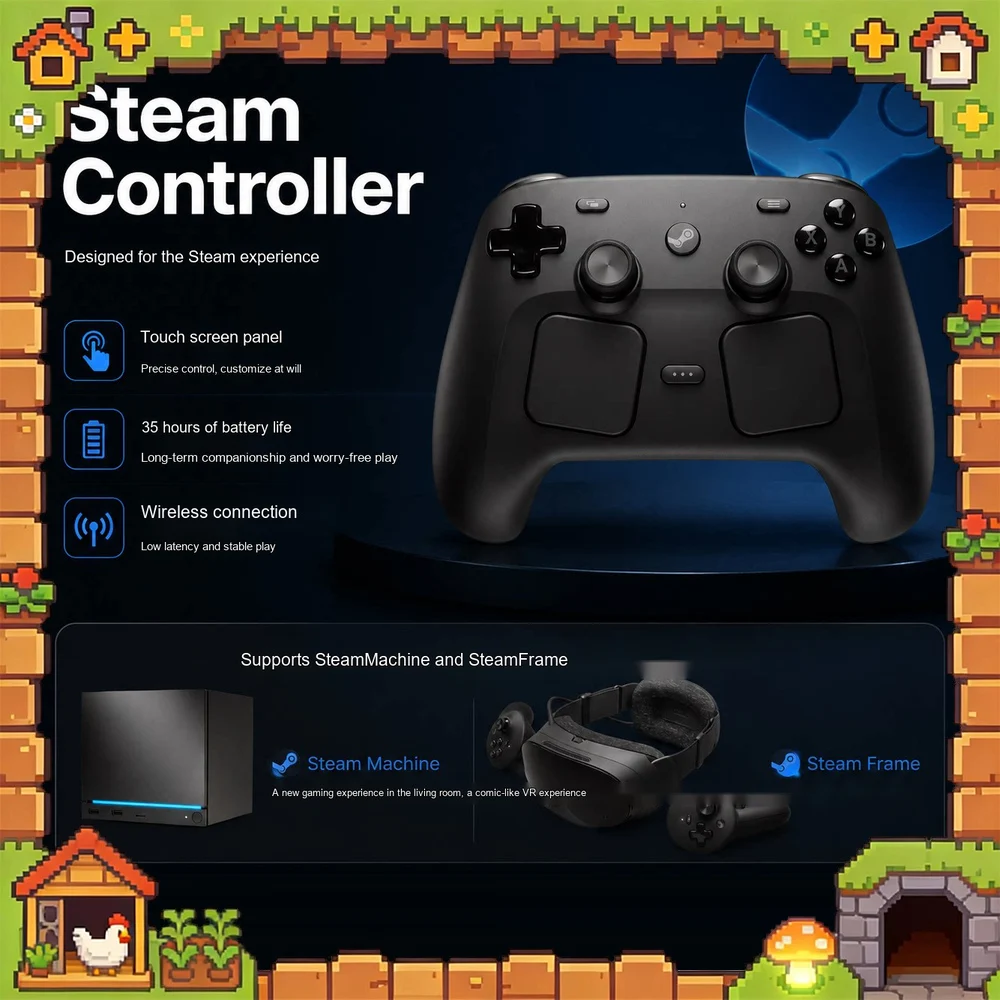 Steam Controller Wireless Gamepad with Dual Trackpads Long Battery Life for Steam PC Gaming Steam Machien Gifts