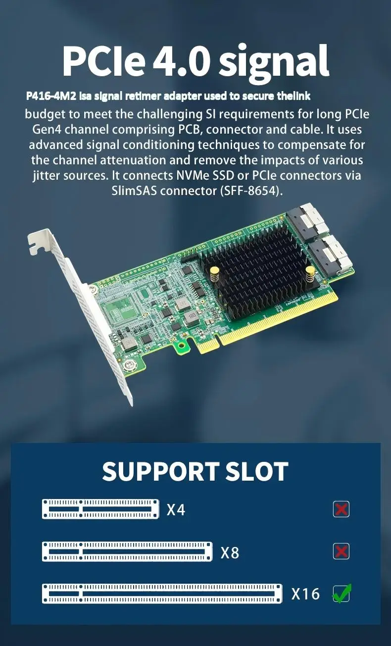 4.0 x16 to Two SlimSAS SFF-8654-8i Refimer Adanter