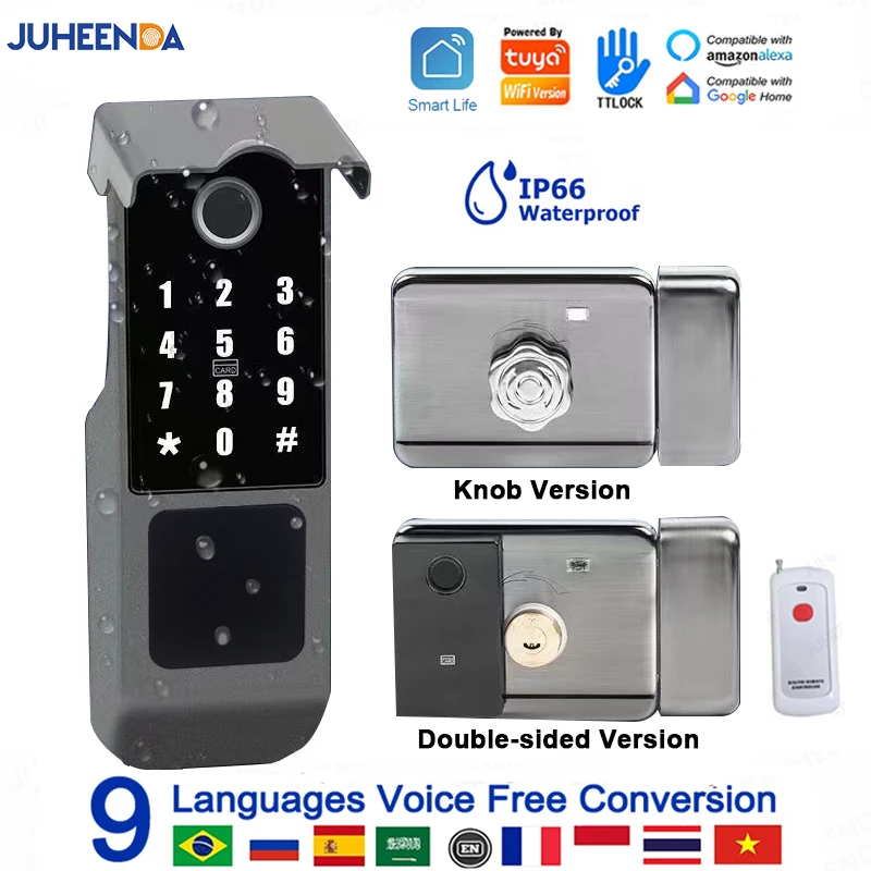 Fingerprint Gate Door Lock TUYA WIFI Outdoor Waterproof Smart Lock With Remote Control TTLOCK App Card Eletronico Digital Lock