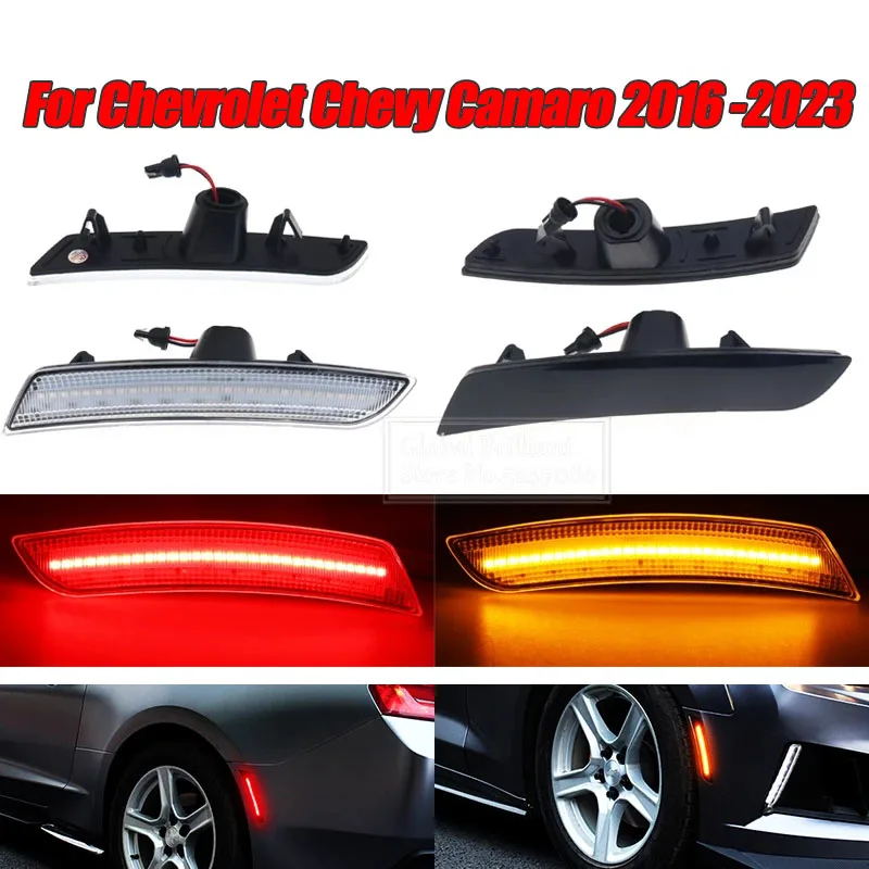 2/4Pcs Front Amber & Rear Red Led Side Marker Lights Turn Signal Indicator Lamps For Chevrolet Chevy Camaro 2016 2017-2023
