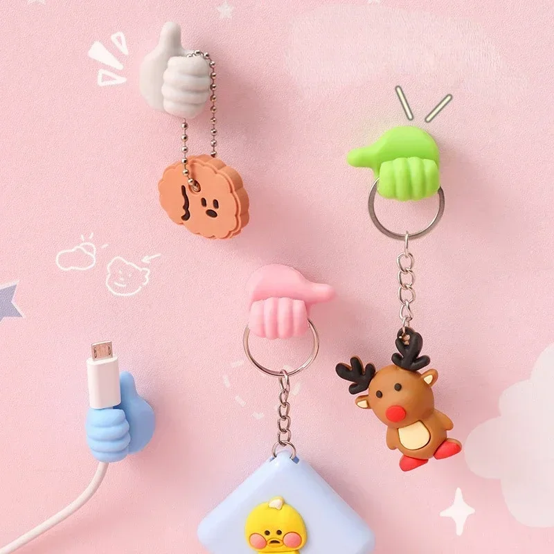 60PCS Thumb Up Hook Hub Clip Holder, Cute Data Cable Storage USB Wire Manager Fixed Cable Organizer for Car Home Kitchen Desk