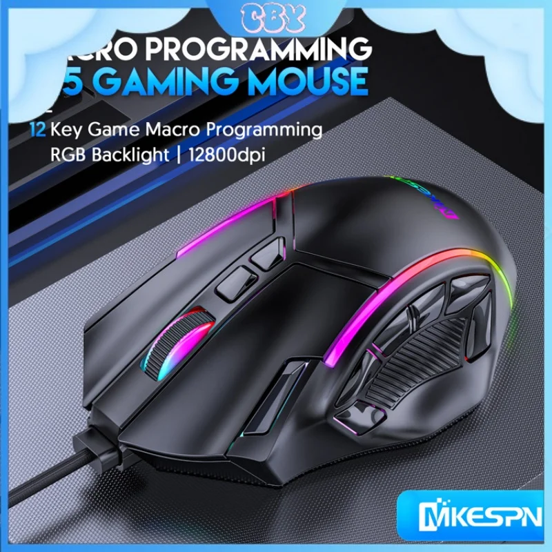 2024 New X15 Wired Mouse 12800dpi12-Key Macro Definition Rgb Game Computer Home Office Accessories Peripheral Ergonomics