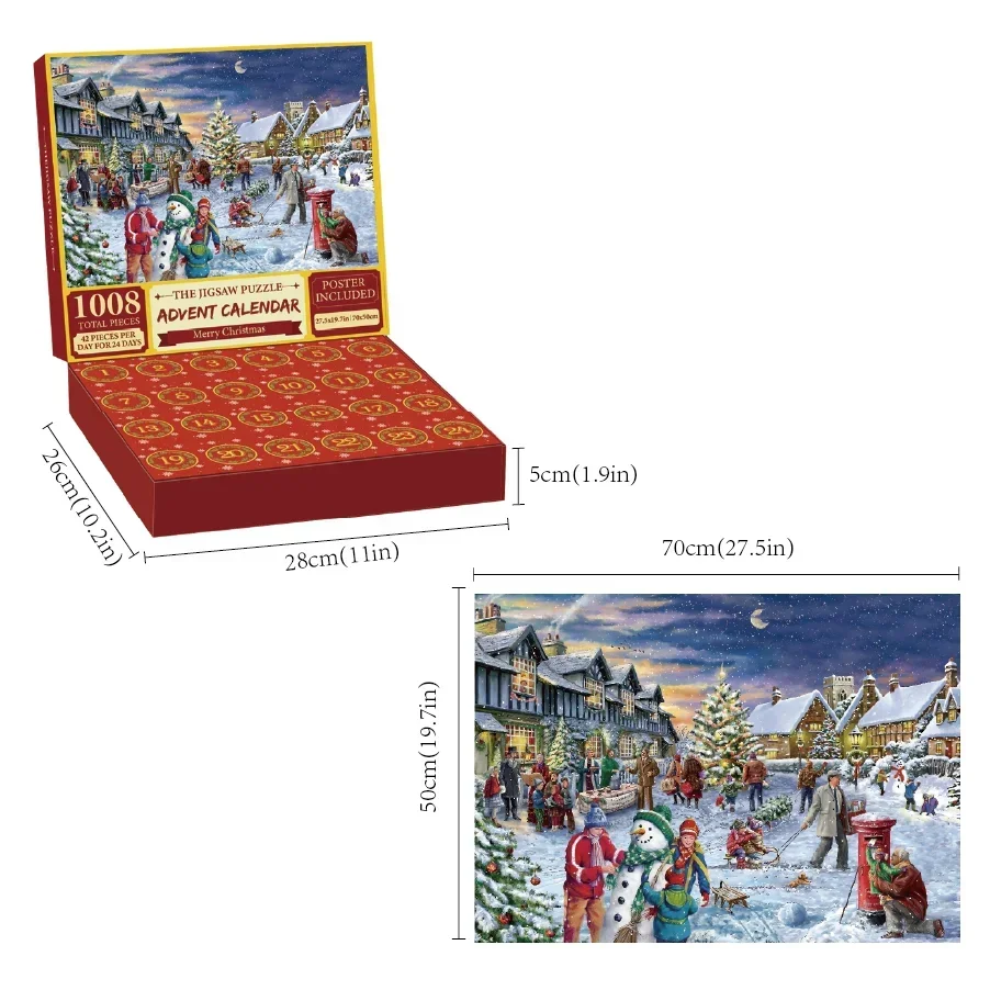 Feliz Natal Adventskalender-Puzzle, 1008 Teile, Neujahrsgeschenk, 2025, Weihnachtsferienspaß