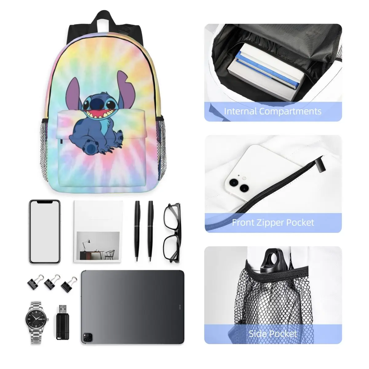 Disney Stitch Compact 15-Inch Backpack - Stylish Lightweight Bag Perfect for Students and Commuters