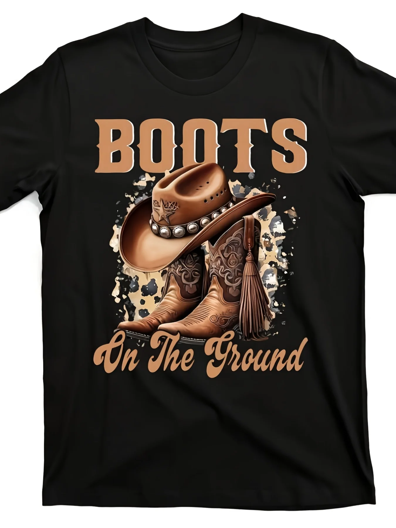 Men's & Western Cowboy Boots & Hat Distressed T-Shirt - Boots On The Ground Print Retro Tee, Soft Breathable Round Neck Short Sleeve Casual Shirt Suitable for Country Music Festivals, Boots Design, Machine Washable for - Wear