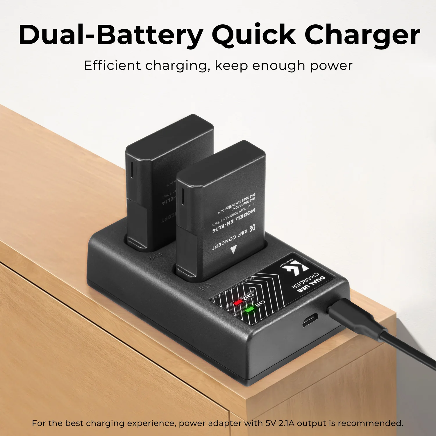 K&F Concept EN-EL14 Battery and Charger for Nikon EN-EL14 Batteries with Dual Charging Slot Fit for Nikon Coolpix P7800 Cameras
