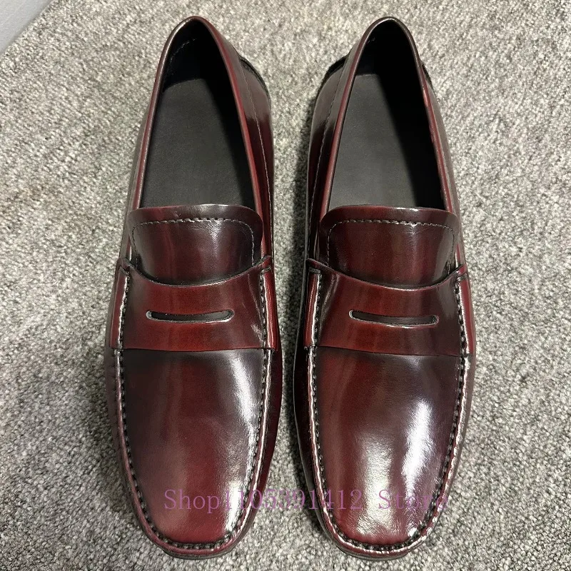 Retro Genuine Leather Loafers Men Flats Slip-on Business Dress Shoes Breathable Casual Comfortable Driving Shoes
