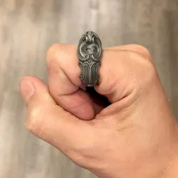 New Arrival Matte Atomized Dark Black Ring For Men Jewelry Retro Double-sided Divine Vision Relief Ring 925 Silver Male Jewelry