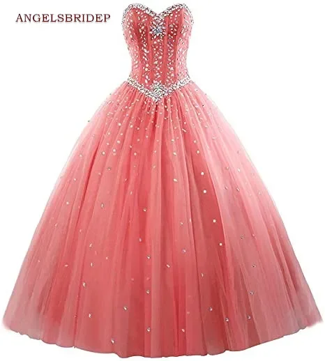 Ball Gown Quinceanera Dresses Formal Sweetheart Sparkly Crystal Beaded Tulle Masquerad Birthday Party Gowns