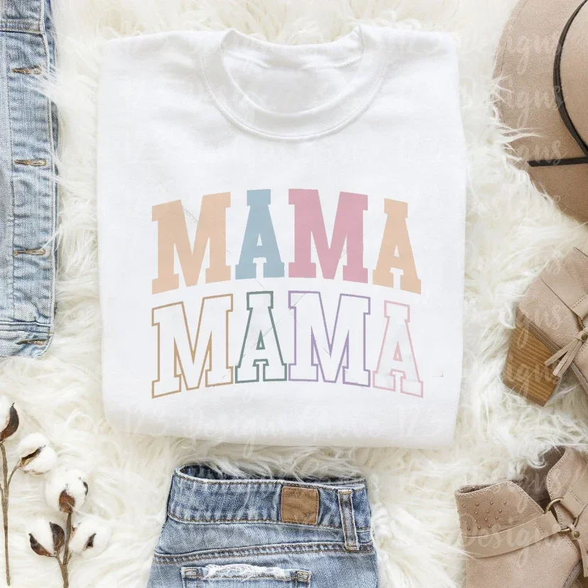 Moda nova moda verão feminina mãe impressa camiseta casual manga curta doce beleza cão pata padrão mama impresso camiseta.