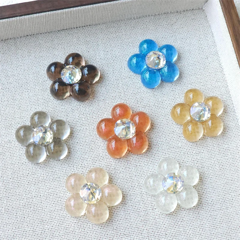 Summer style 30pcs/lot 25mm color print cartoon flowers shape resin cabochon beads diy jewelry garment hair accessory