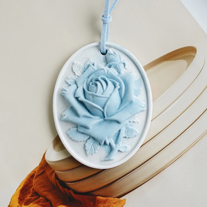 Plaster Rose Pendant Silicone Mold Gypsum Casting Forms Cake Mold Oval Scent Plaster Tablet Resin Mold Air Fresh Flower Tag Mold