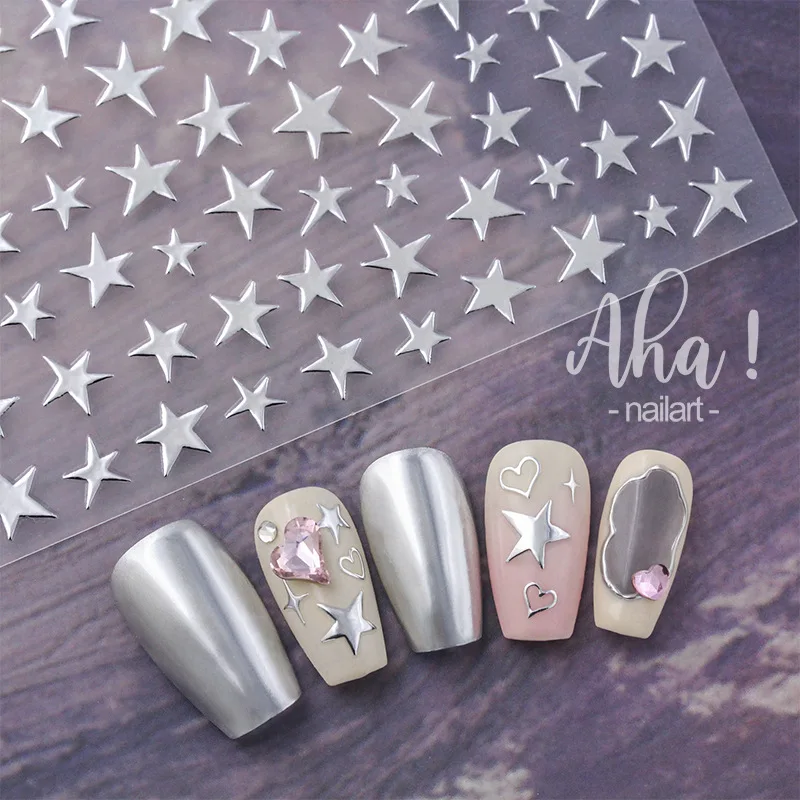 Colorful Stamp Gold Silver Hollowed Solid Irregular Star Asterism Adhesive Nail Art Stickers Decals Manicure Ornaments Aha Tips