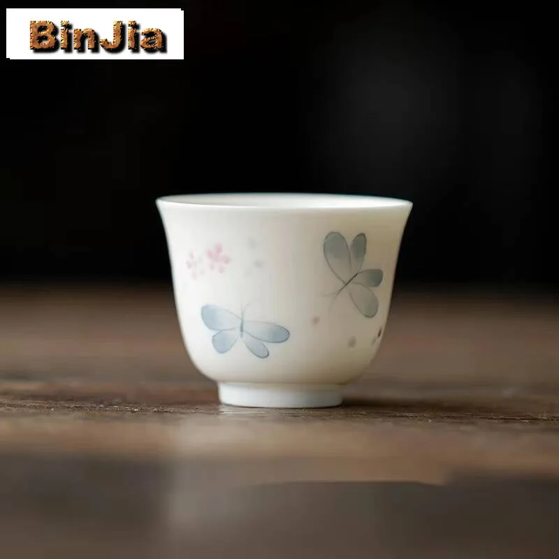 2pc/set Underglaze Color Master Cup Hand Drawn Butterfly Tea Creative Bowl Smelling For Ornaments Gifts Accessories Supplie 45ml