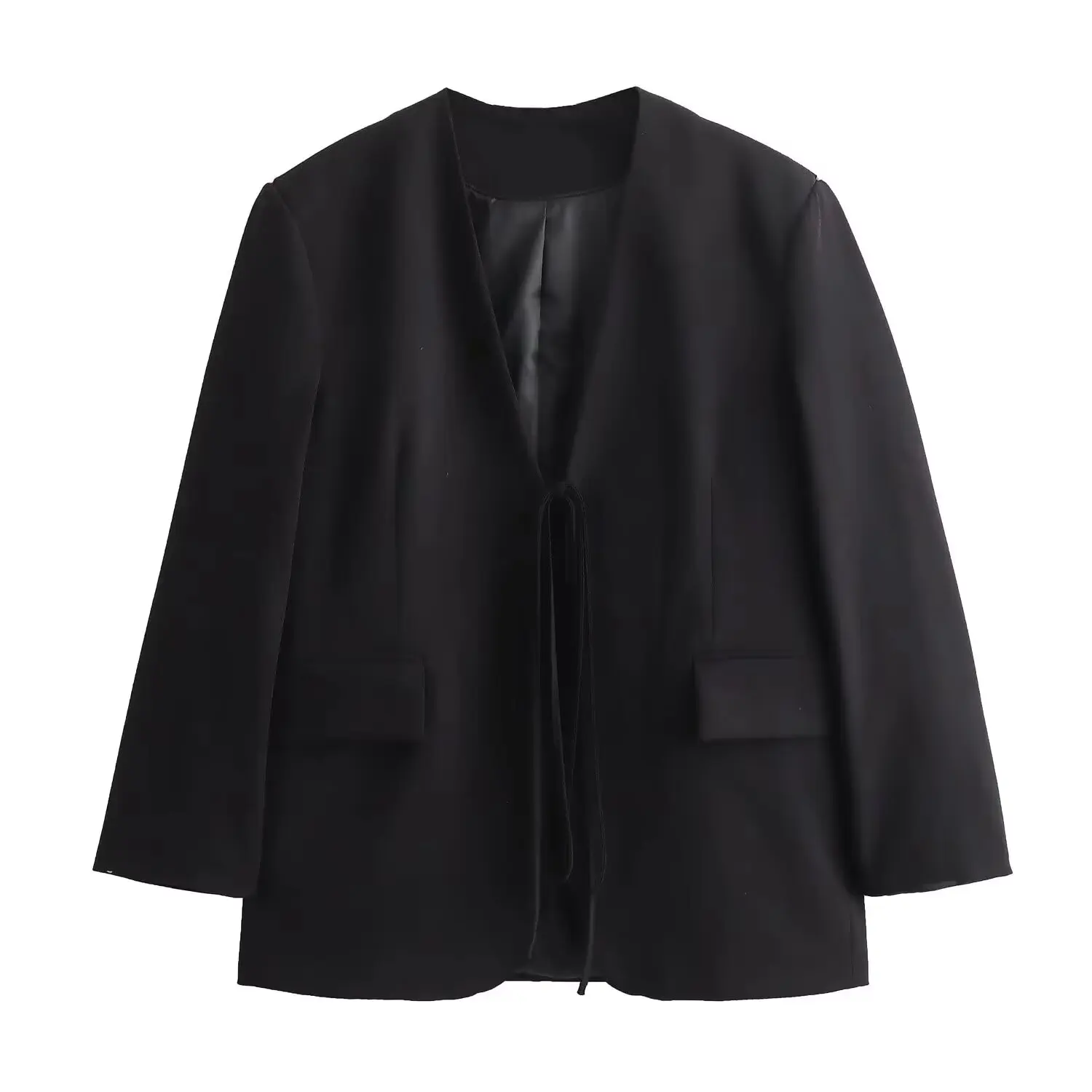 European and American style 2024 spring new women's retro V-neck bow decoration loose suit jacket