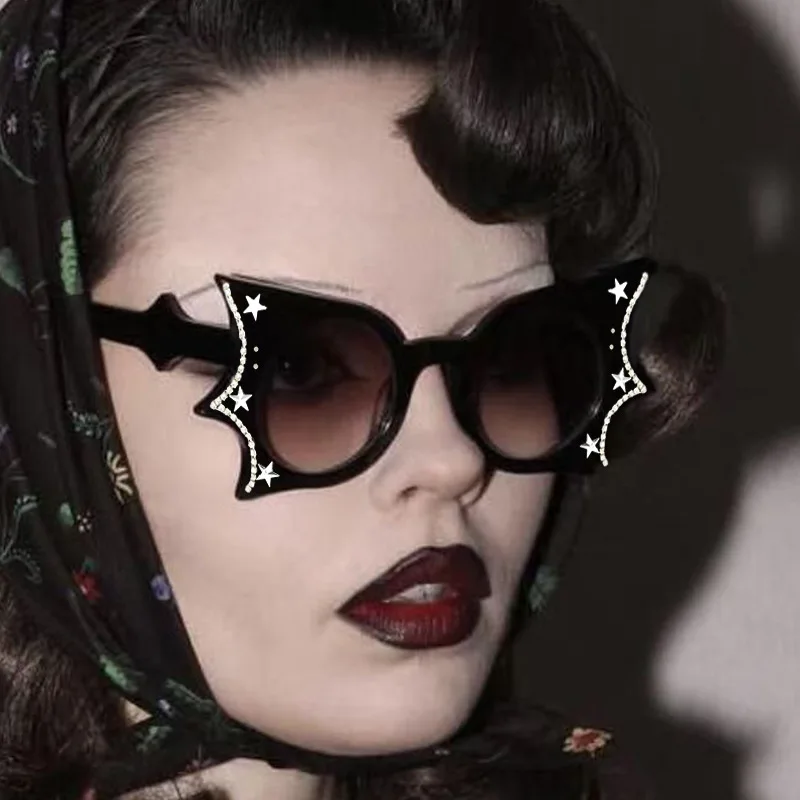 Hip Hop Stylish Women Sunglasses Bat Shape Rhinestone Decoration Sun glasses Female Stage Show Cool Sunglasses