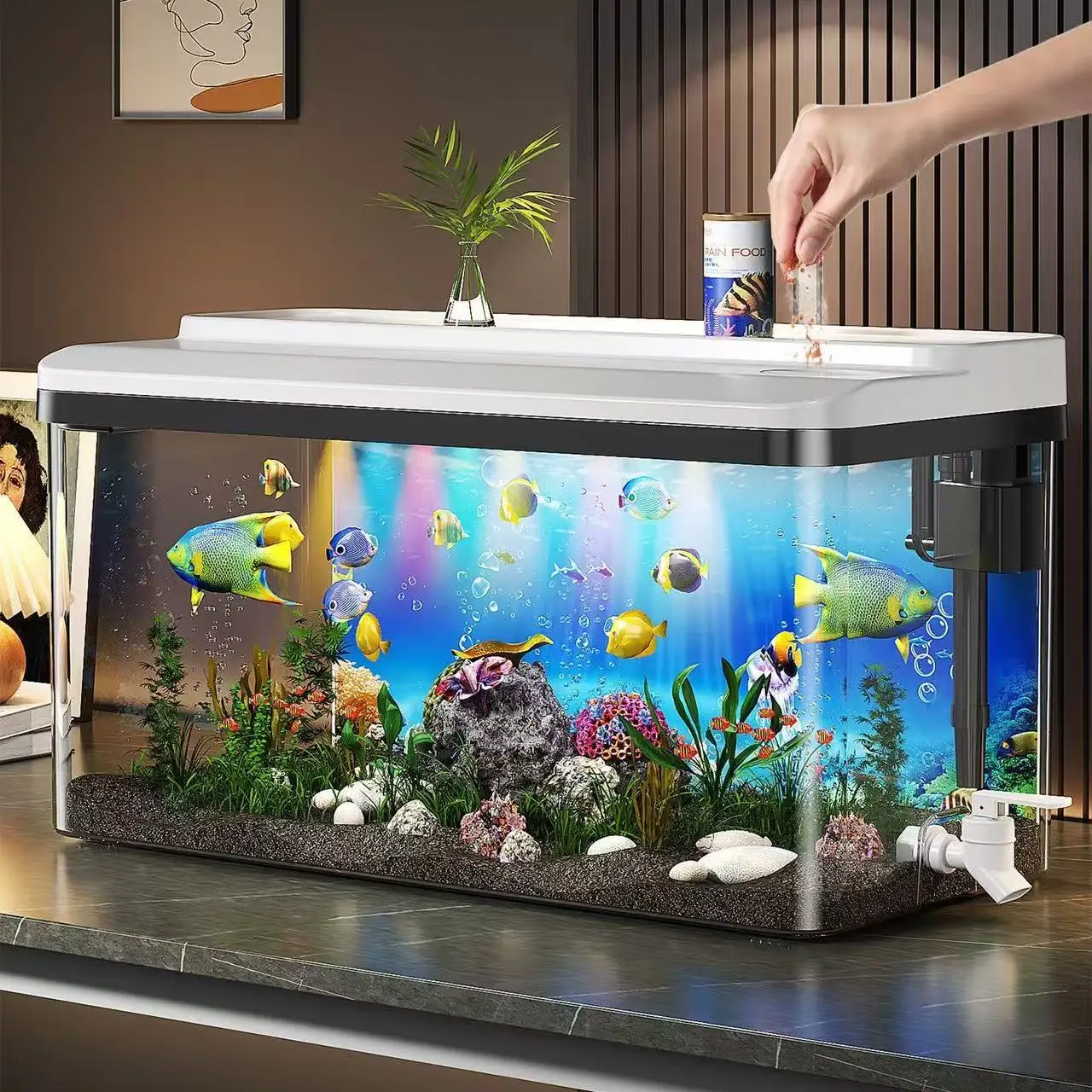 Fish tank, small living room, ecological landscaping, filtration and oxygen production machine, household desktop goldfish aquar