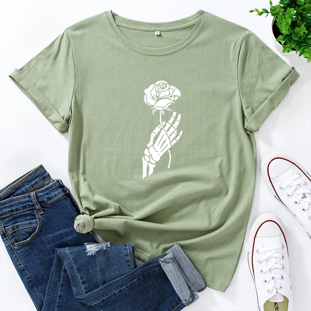 loween ort Sve T-irt Women's Cotton Tee Street Sle Loose Fit Teen Girls' Printed Top China Made Regular Thin