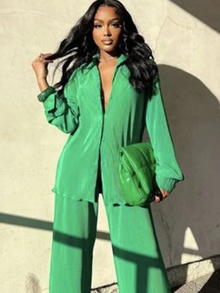 

Three Sisters New Arrivals Autumn Winter Elegant Casual Commuting Solid Color Long Sleeves 2 Piece Sets Woman Outfit Pantsuits