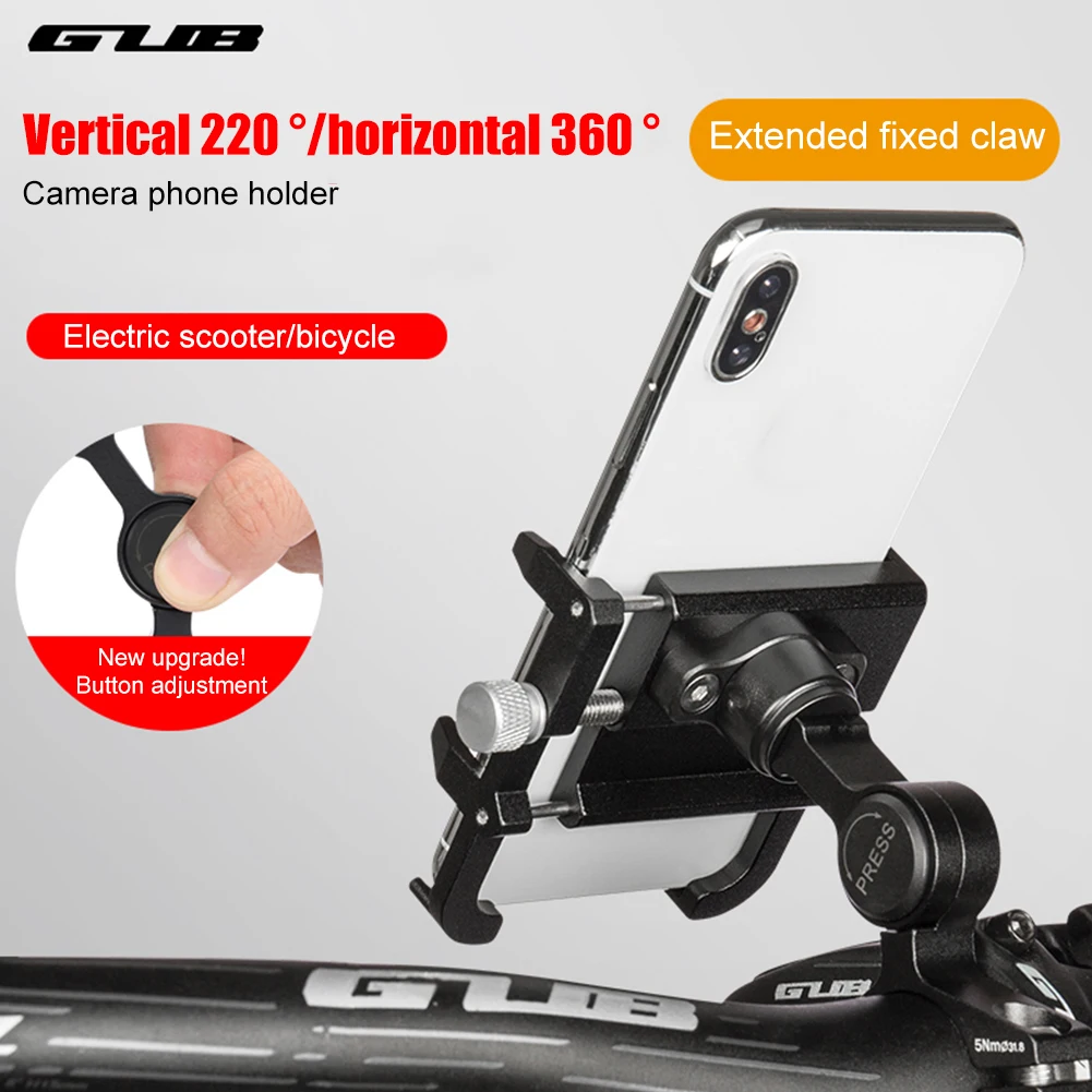 GUB PLUS 21 Bike Phone Holder Aluminum Alloy Cell Phone Mount Holder Rotatable Adjustable Anti-slip for 22.2-31.8mm Handlebar