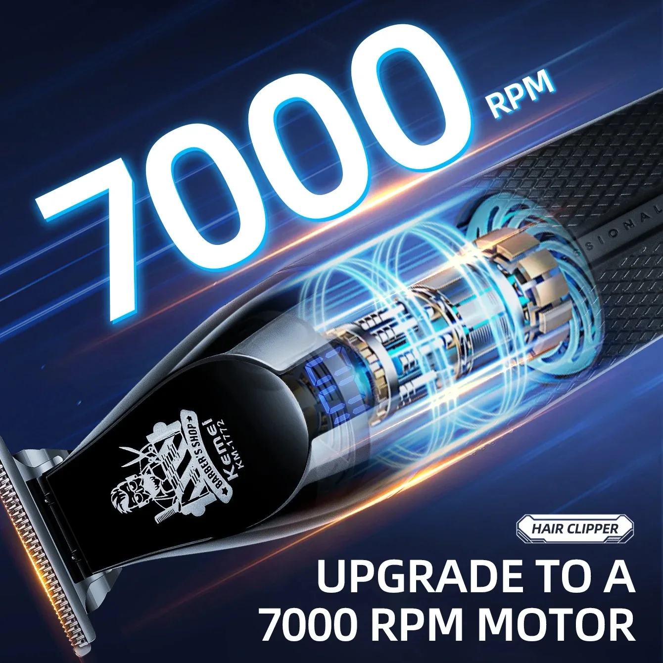 Kemei 1772 المهنية صفر فجوة الشعر المتقلب مقص الشعر الكهربائية اللاسلكي قابلة للشحن الرجال آلة قطع الشعر 7000 دورة في الدقيقة