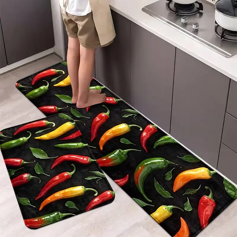 Küchenmatte mit rotem, grünem und gelbem Pfeffer, rutschfeste, waschbare Polyester-Bodenmatte für Küche, Badezimmer, Waschküche, Bodenmatte