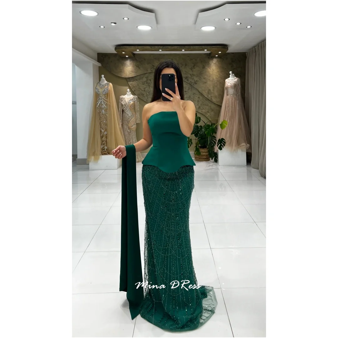 

Mina индивидуальное зеленое арабское вечернее платье, роскошные элегантные вечерние платья, женские платья с открытой спиной и бисером для особых случаев