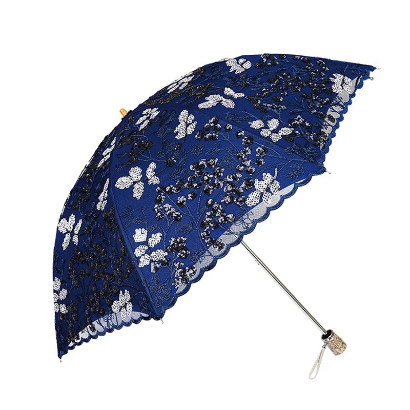 Retro Embroidered Folding Umbrella Women Luxury Lace UV Sun Protection Parasol Umbrella Windproof Sunny Rain Umbrellas Parasols